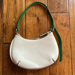 Beige and green zip shoulder bag